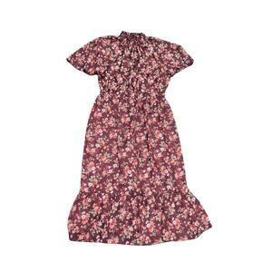 Stella & Julie Burgundy Floral Midi Dress Plus 14 Smoked High Neck Elastic Waist